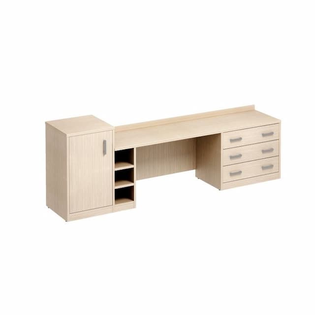 Стол комбинированный с тумбой под минибар и комодом правый Юнитекс КРЕДО КР 634 ДК дуб скандинавский