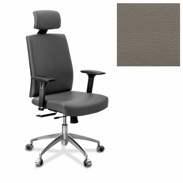 Офисное кресло для персонала Юнитекс Alfa X/SL/3D/H экокожа премиум серо-коричневая CN6