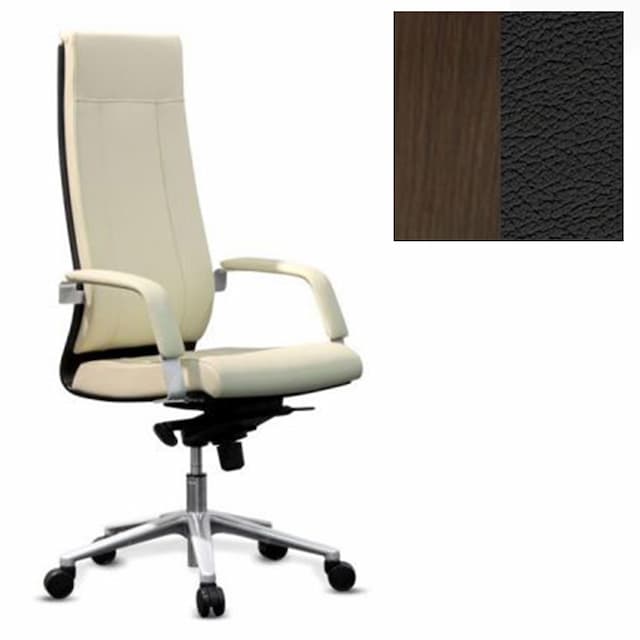 Кресло руководителя Юнитекс Торино New W натуральная кожа черная/дерево венге