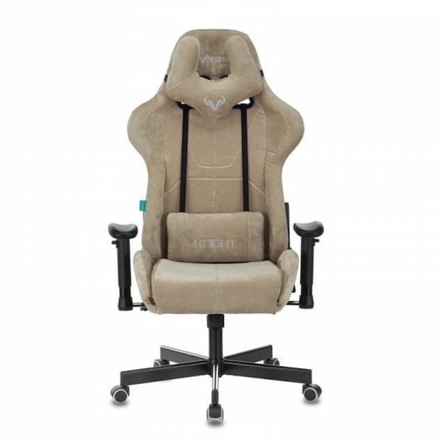 Кресло игровое Zombie VIKING KNIGHT Fabric песочный Light-21 с подголов. крестов. металл